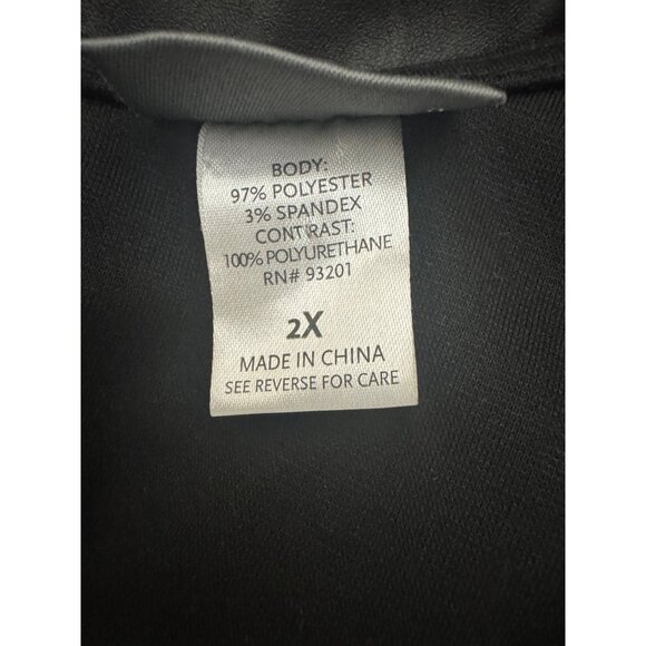 Black Ponte Knit Puff Sleeve Faux-Leather Peplum Dress Size 2X 18 20 Plus Sheath - Picture 5 of 8